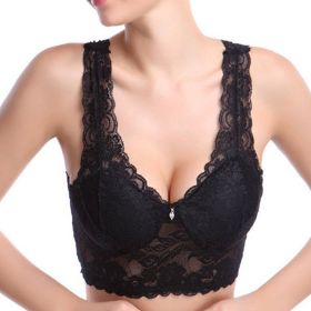 Lace Deep V Bra;  Wireless Bralette for Women (Color: black, size: XL)