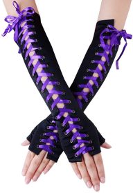 Womens Sexy Elbow Length Punk Fingerless Arm Warmer Goth Black Misa Amane Cosplay Accessories Fishnet Mesh Party LACE Gloves (Color: Purple ---2)
