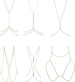 6Pcs Fashion Body Chain Bra Crossover Sexy Body Bikini Chains Necklace for Women Summer Beach Party Body Accessories (default: default)
