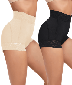 2 Pack Tummy Control Underwear for Women High Waisted Butt Lifting Panties Lace Breathable Comfortable Briefs (Color: Black+Skin, size: X Large)