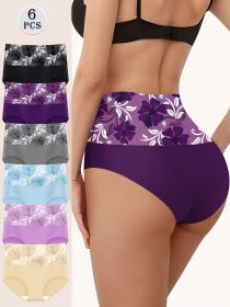 4 Pack Sets High Quality Full Coverage High-Waisted Lady's Undies Panties Women's Briefs With Printing Waistband (Color: 6 pcs multi color, size: S)